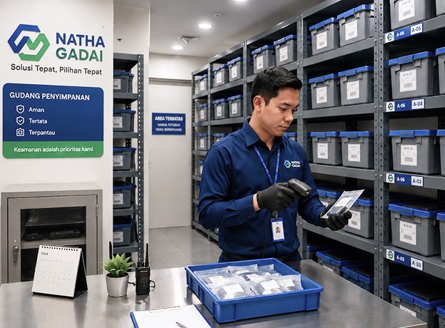 Gudang penyimpanan barang Natha Gadai dengan standar keamanan berlapis